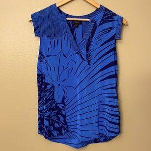 JCrew Cap Sleeve Blue Silk Blouse Size 2